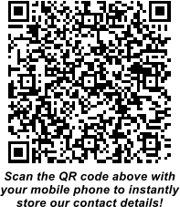 Scan the QR code above with your mobile phone to instantly store our contact details!